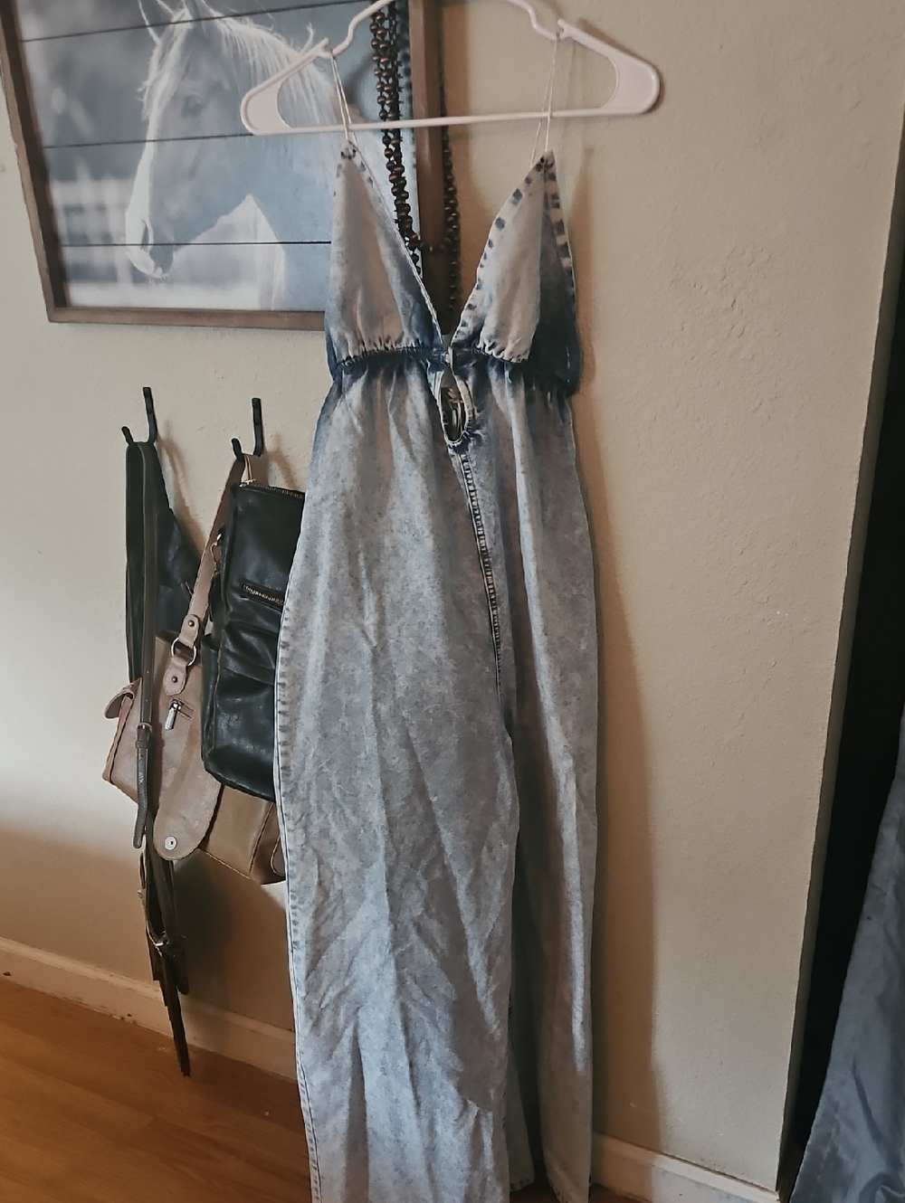 Light Wash Denim Jumpsuit with Deep V